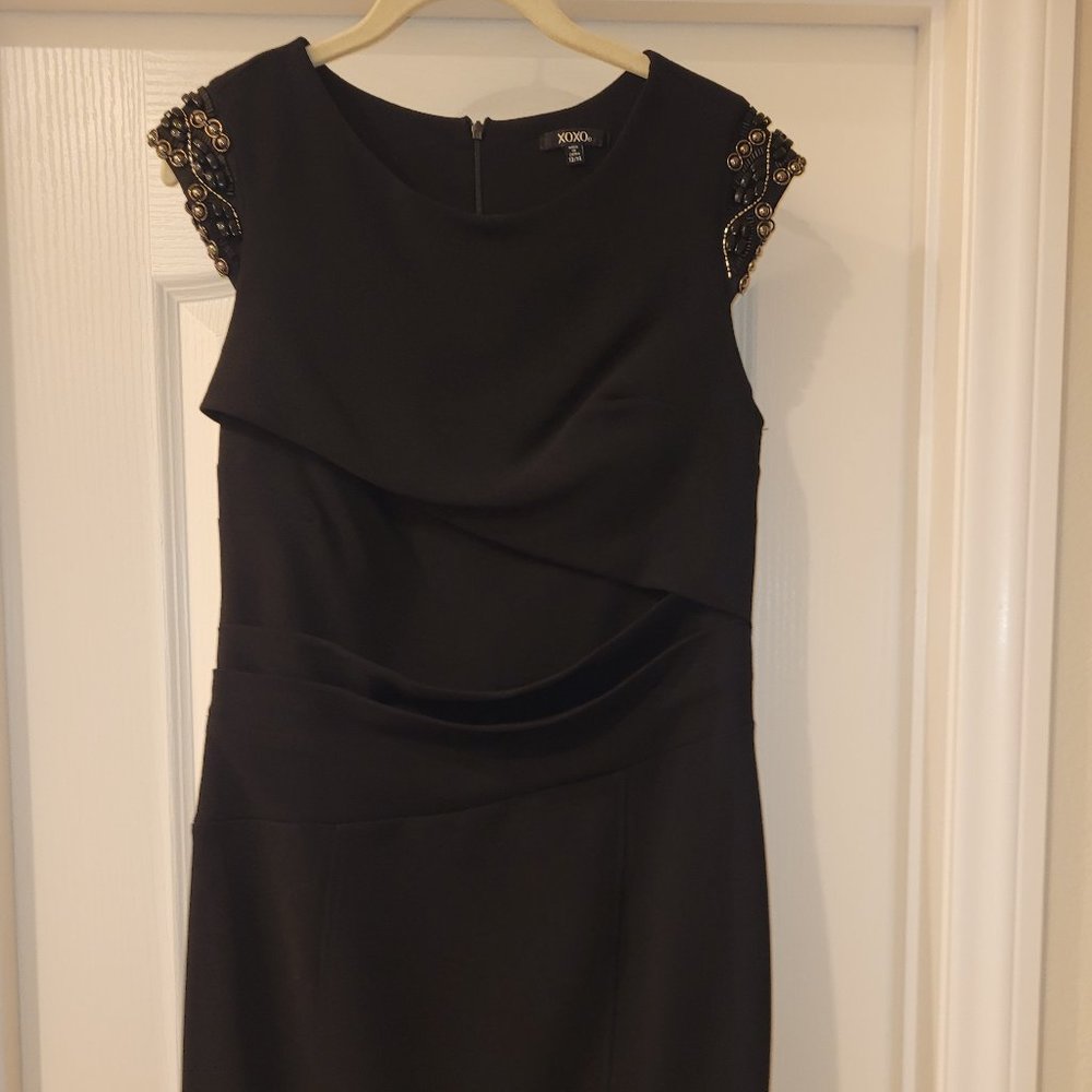 Black Embroidered Cap Sleeve Dress